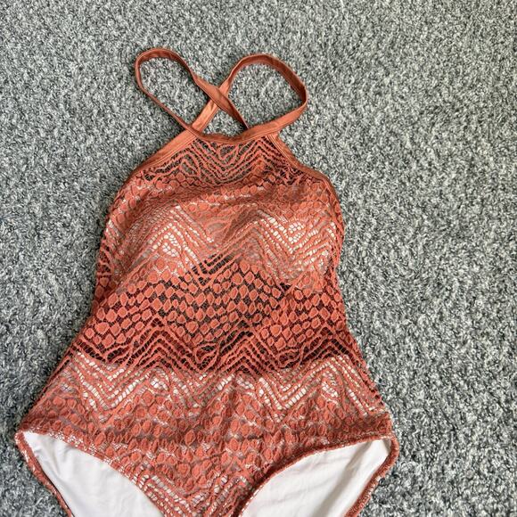 Cosita Linda Beachwear one piece swimsuit in terracotta and gold Crotchet Lace L - Picture 4 of 8